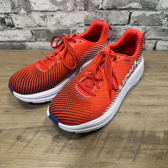 EUC HOKA Men's Rincon 2 Running Shoes Red & White w/ Blue Accents Size 10.5 - Picture 3 of 15